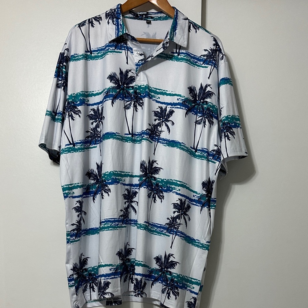 Men's Blue and White Palm Tree Shirt